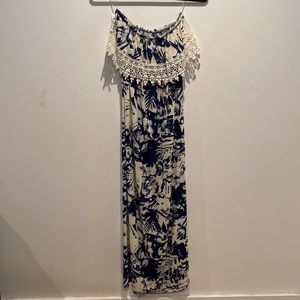 Strapless blue Hawaiian maxi dress. Size medium. Never worn.
